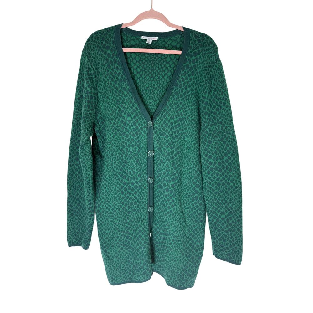 Isaac Mizrahi Live! Green Snakeskin Design Long Sleeve Cardigan Sweater Size XL‎